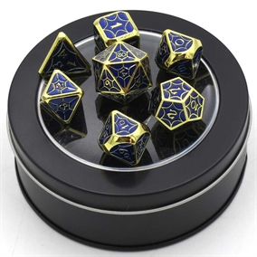 Golden Luxury with Blue - Metal RPG Dice - Epic Dwarf Dice